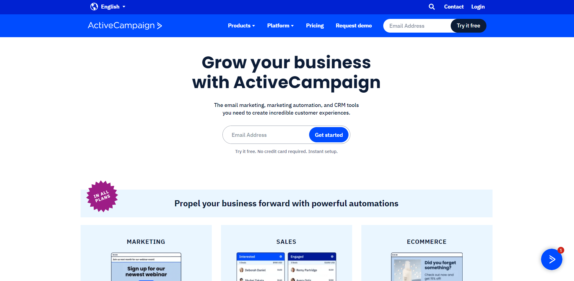 B2B SaaS Landing Page Company Sample: Active Campaign